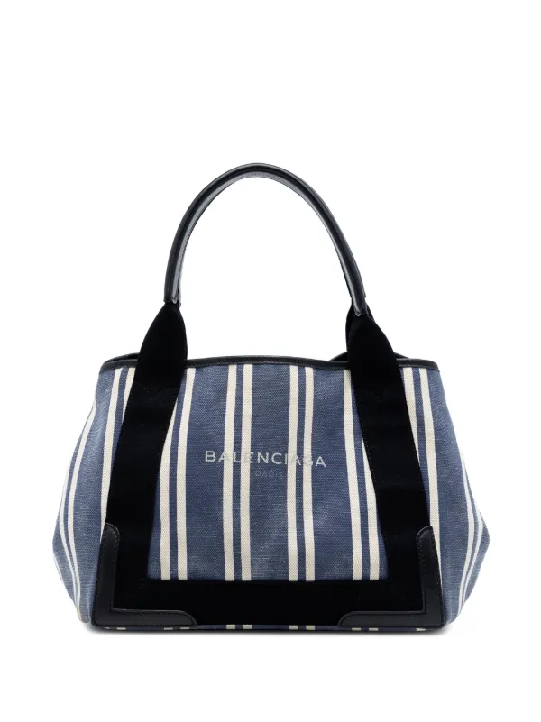 Balenciaga Pre-Owned 2017 キャンバス ストライプ ネイビーカバ S 