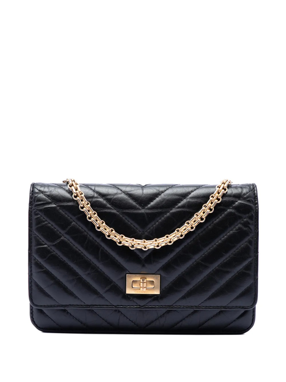 CHANEL Pre-Owned 2018-2019 Reissue 2.55 Chevron Aged Calfskin Wallet on Chain shoulder bag - Nero