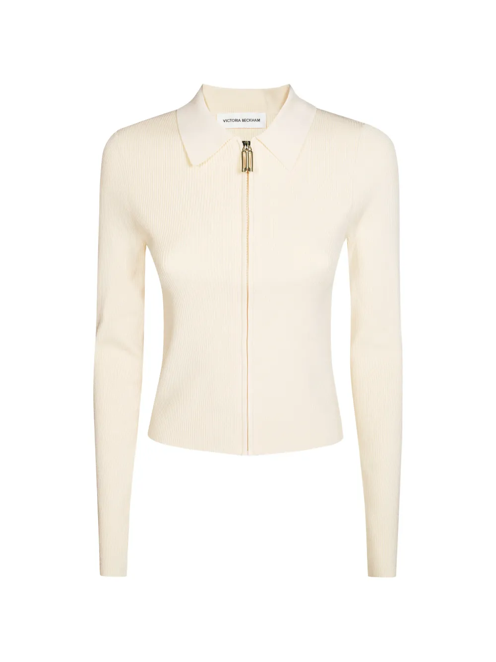 Victoria Beckham Mila ribbed-knit zipped cardigan - Neutrals