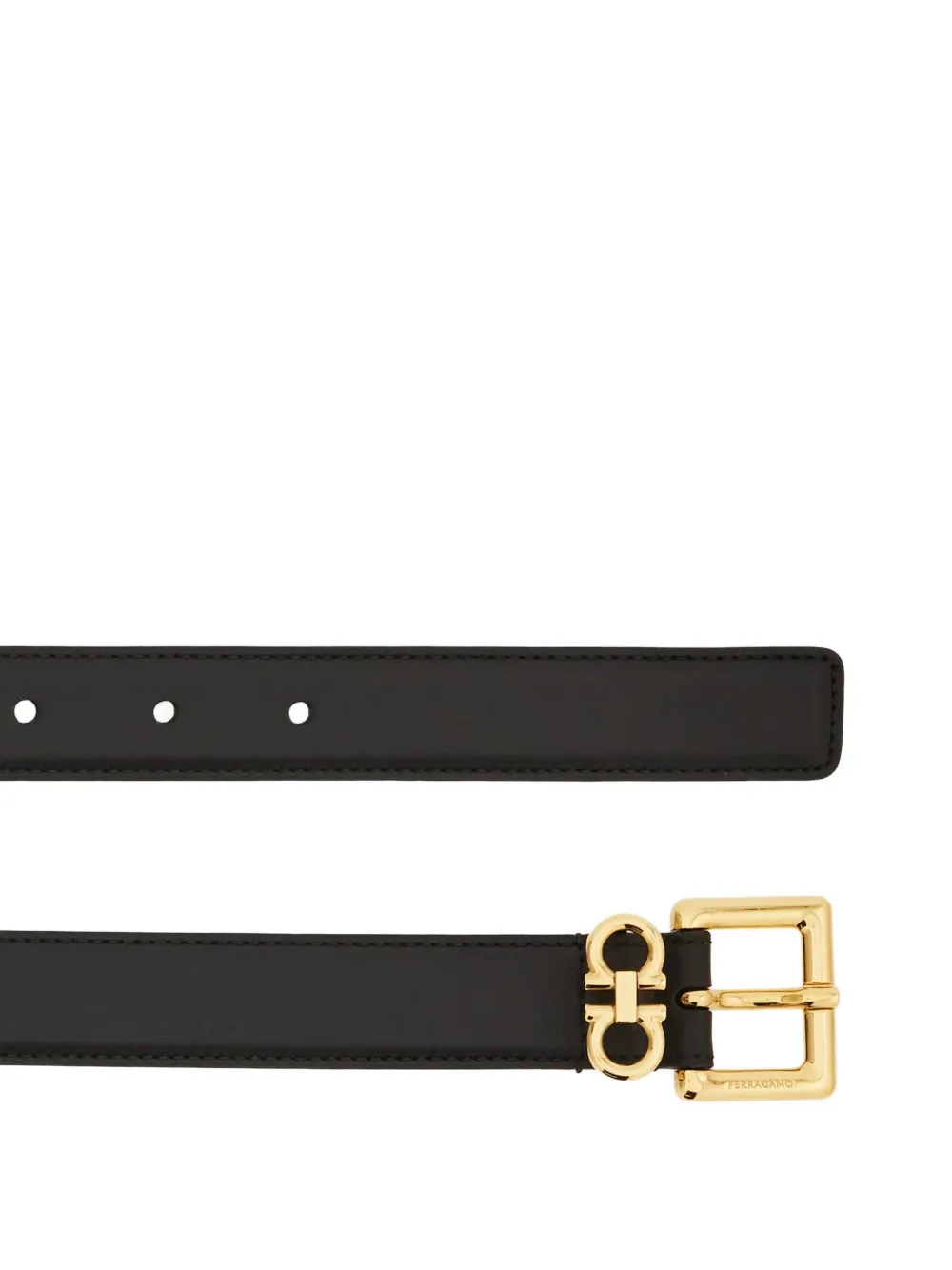 Ferragamo Leren riem met dubbele Gancini Zwart