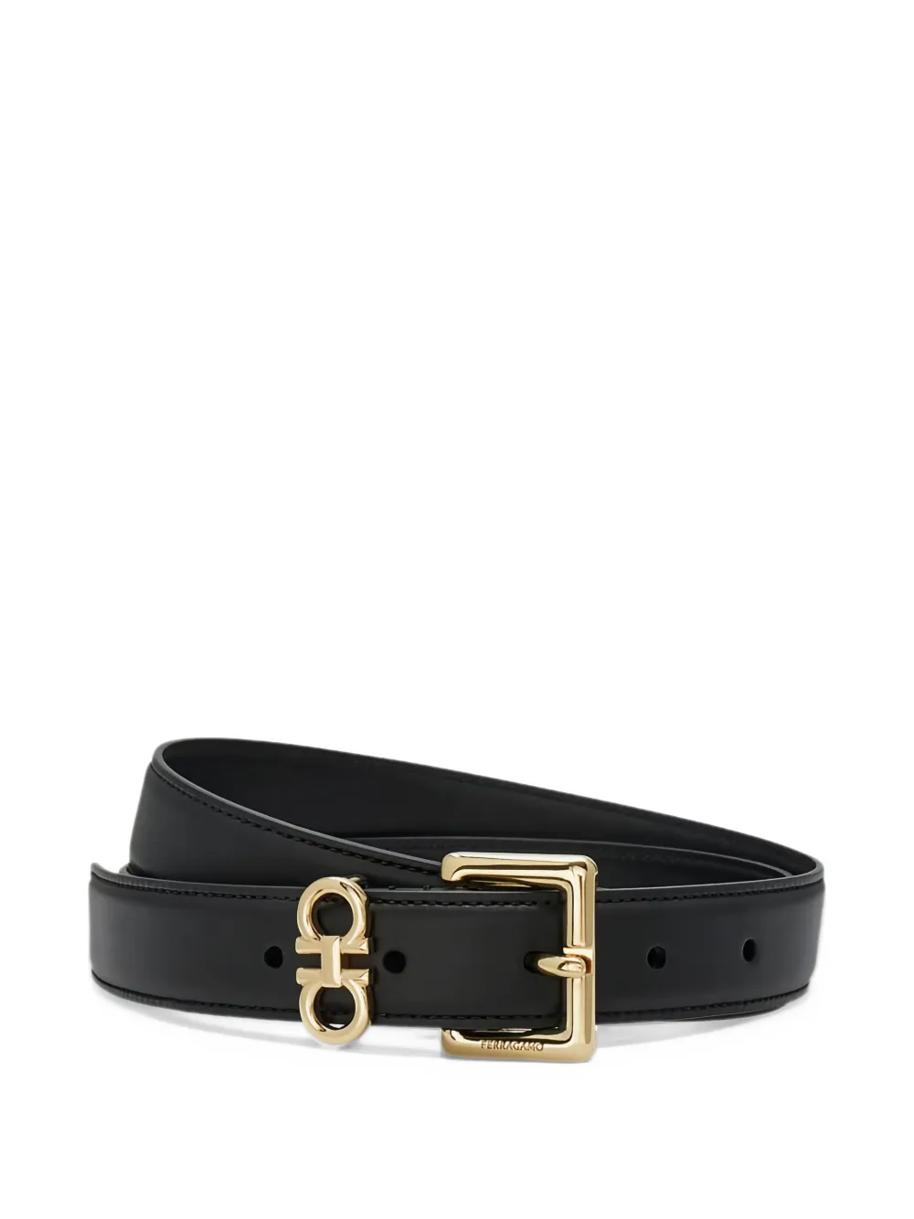 Ferragamo Leren riem met dubbele Gancini Zwart