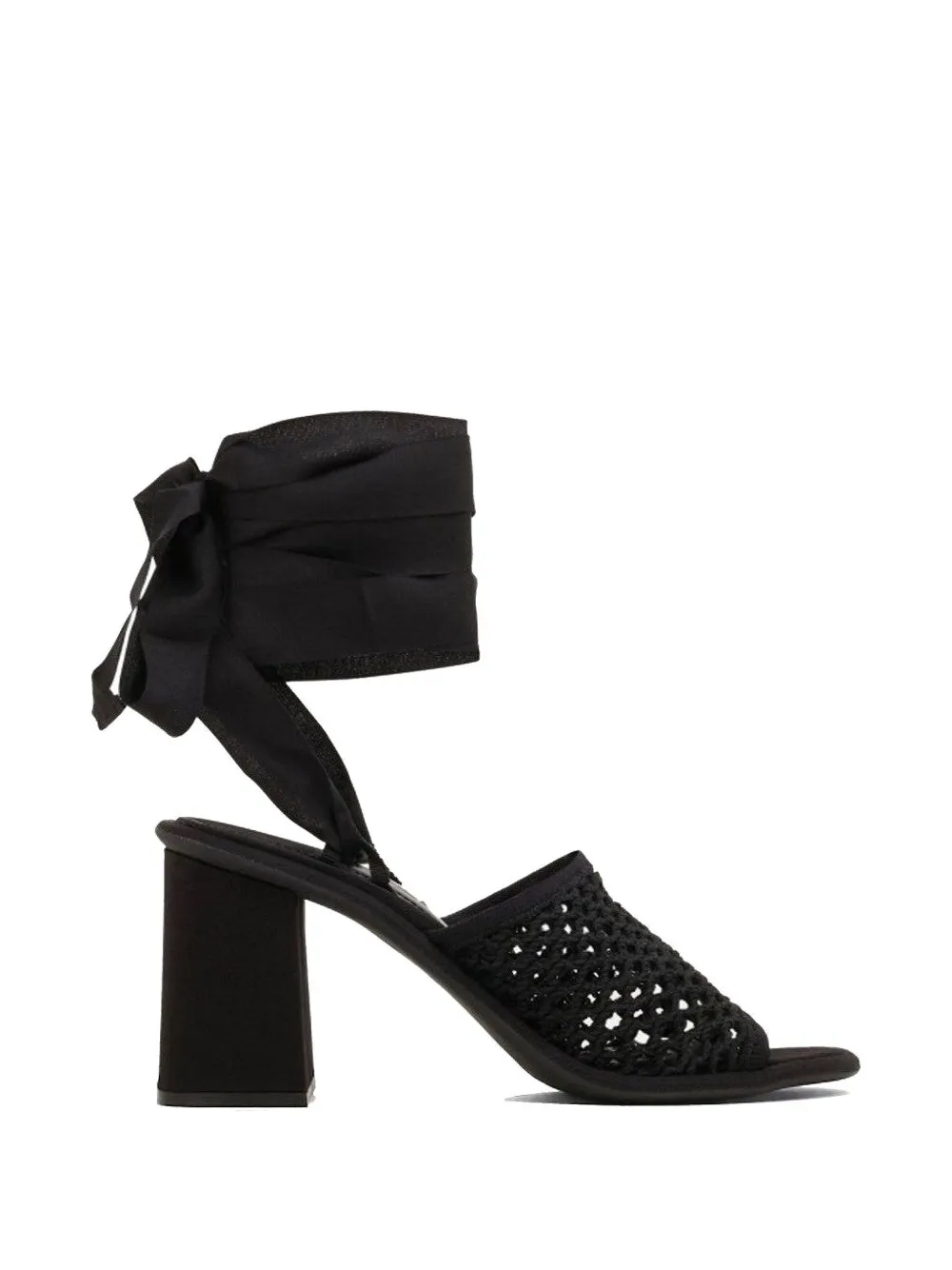 Miu crochet-knit tie-fastening heeled sandals Zwart