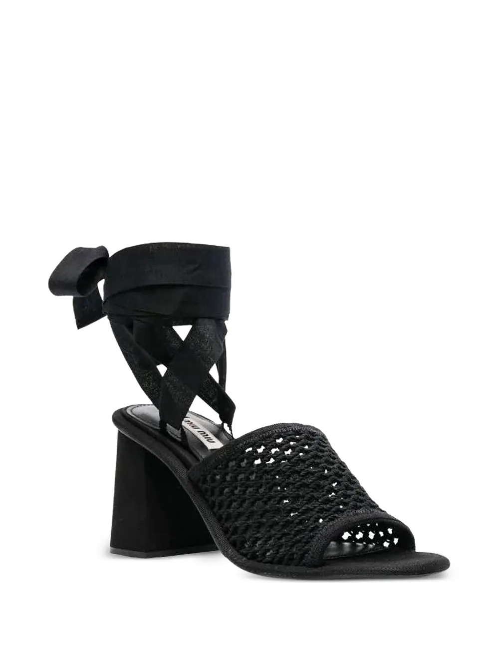 Miu crochet-knit tie-fastening heeled sandals Zwart