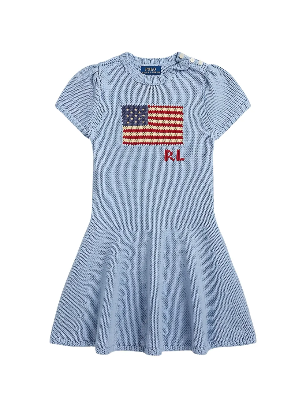 POLO RALPH LAUREN KIDS flag-intarsia puff-sleeve dress - Blue