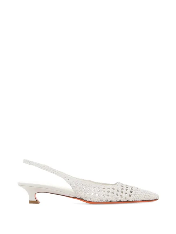 Santoni Woven Slingback Pumps in White