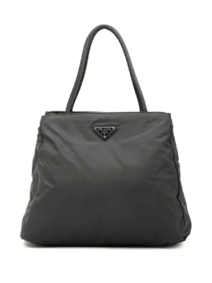 Prada Pre-Owned 1990s logo-plaque Tote Bag | Green | FARFETCH