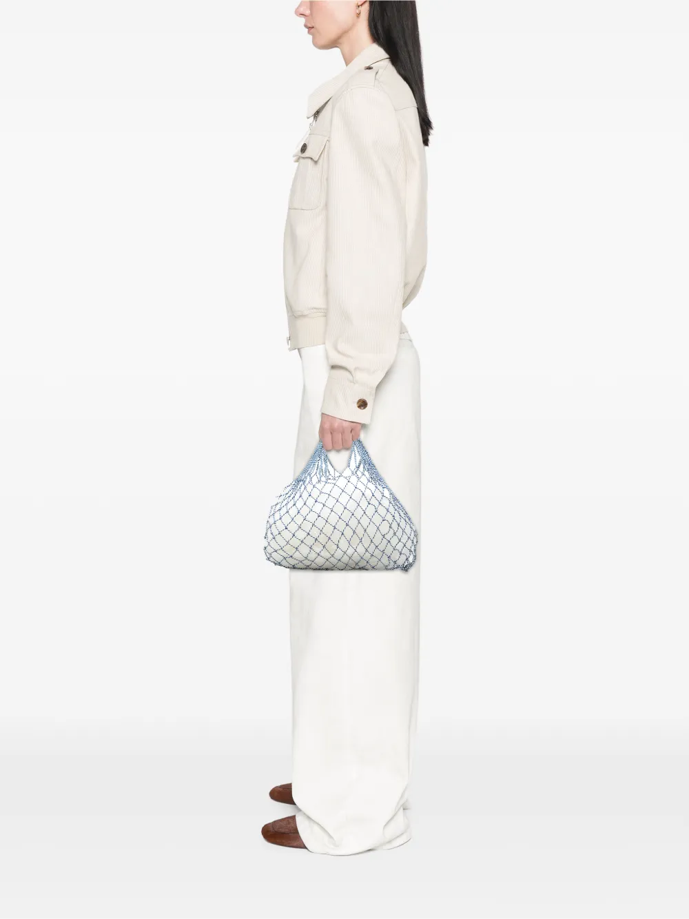 Pre-owned Celine 2010-2026 Woven Mesh Cabas Net Tote Bag In Blue