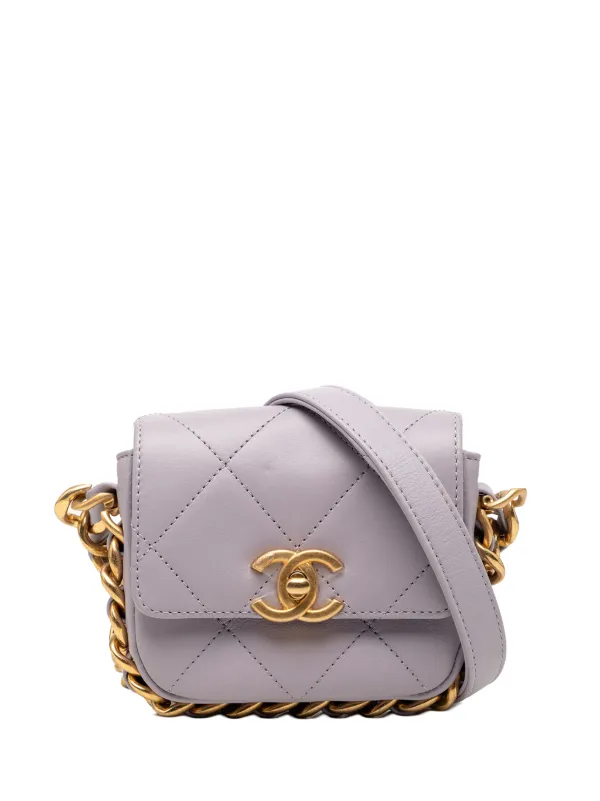Chanel Pre-owned 2021-2026 Mini Quilted Calfskin Framing Chain Flap Crossbody Bag in Purple