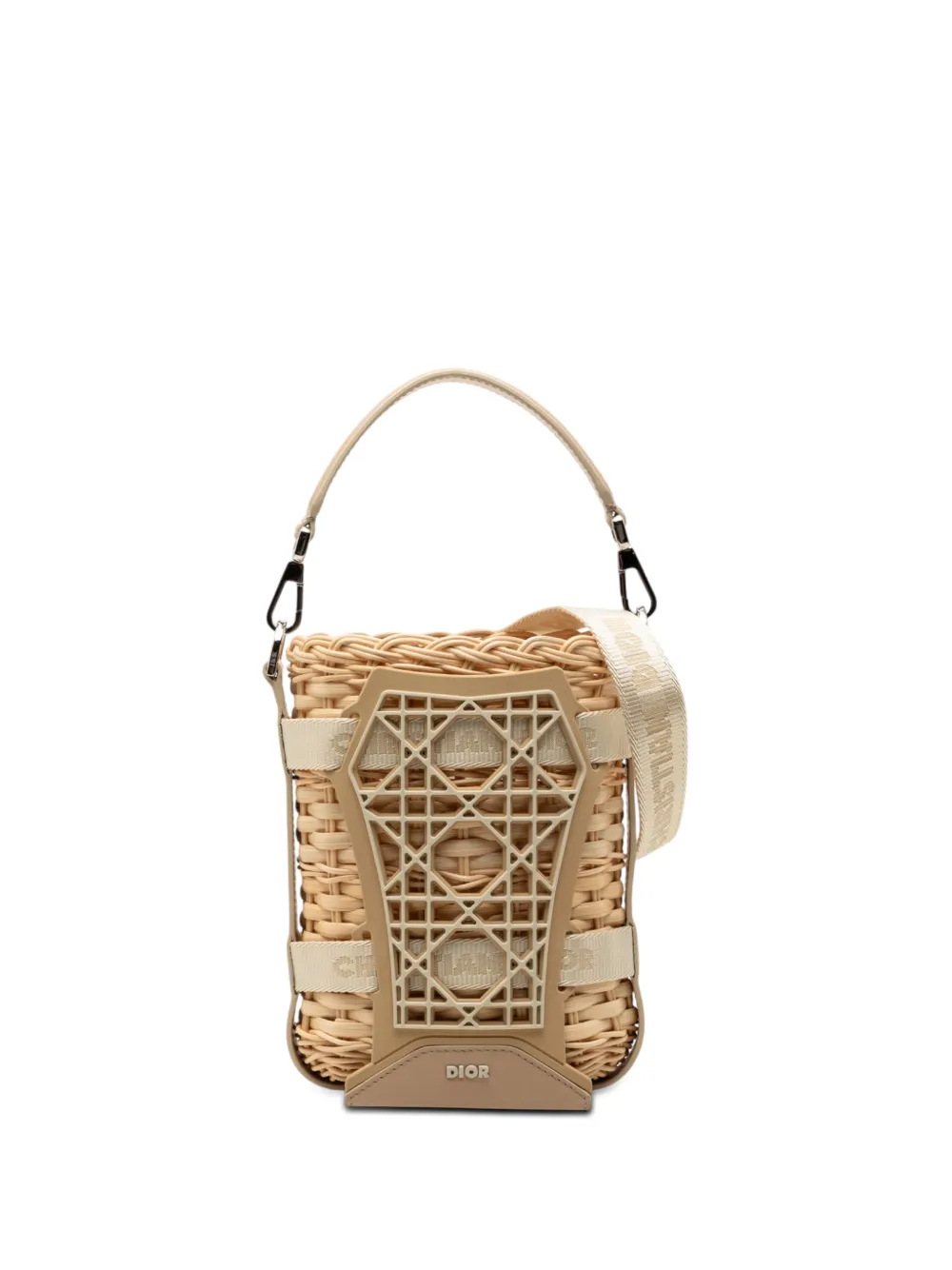 Christian Dior Pre-Owned 2023 Raffia and Leather Sahara Wicker Basket Bucket Bag satchel - Marrone