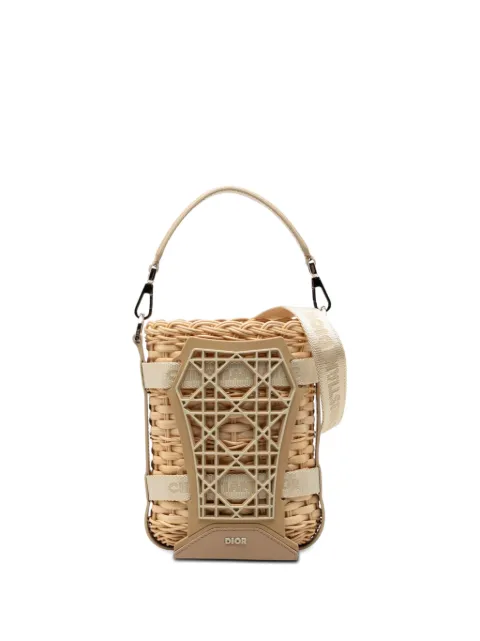 Christian Dior Pre-Owned 2023 Raffia and Leather Sahara Wicker Basket Bucket Bag satchel