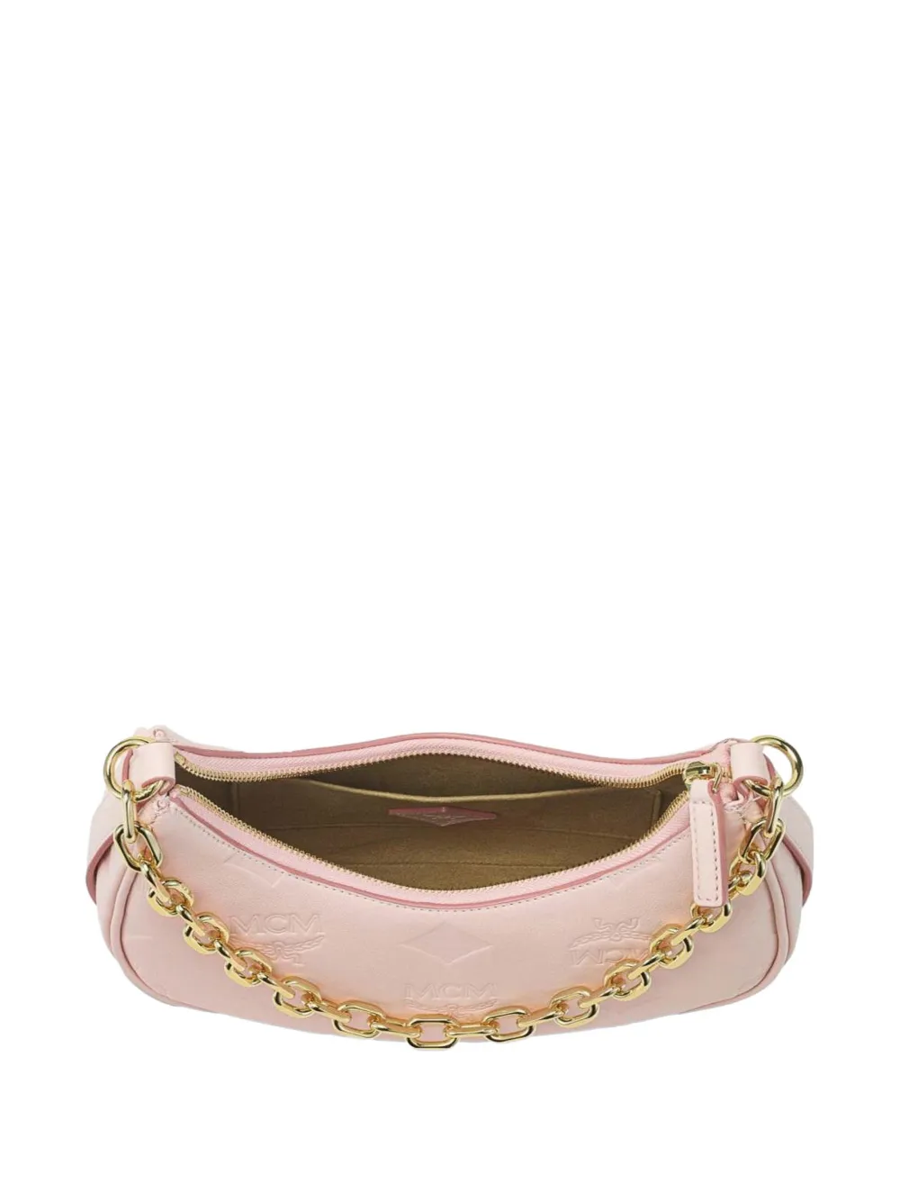 MCM Aren Crescent leren tas met monogram Roze