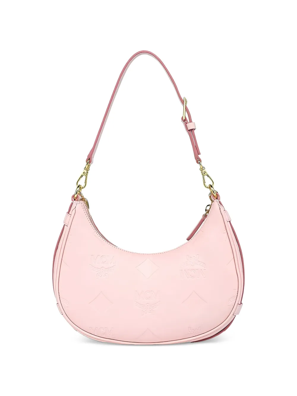 MCM Aren Crescent leren tas met monogram Roze