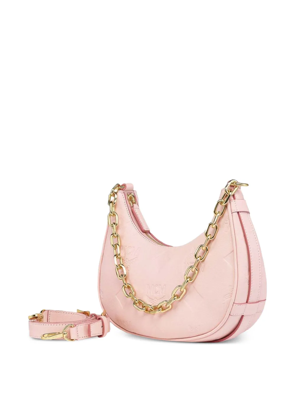 MCM Aren Crescent leren tas met monogram Roze