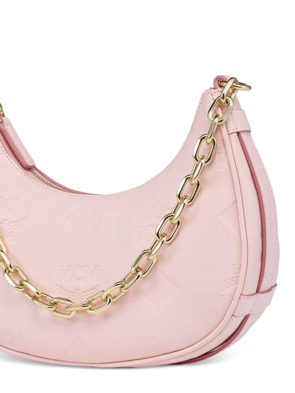 MCM Aren Crescent leren tas met monogram Roze
