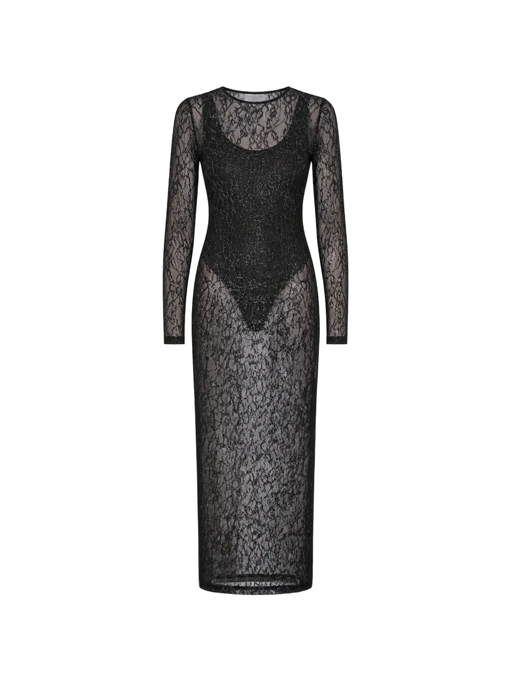 Wardrobe.nyc Lace-detail Long-sleeve Midi Dress In Black