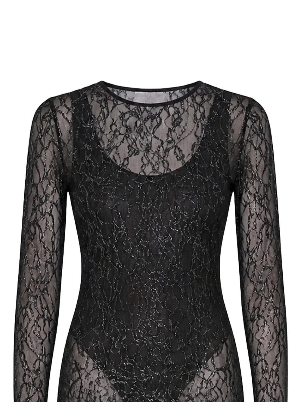 WARDROBE.NYC Lace-detail Long-sleeve Midi Dress in Black, view 2