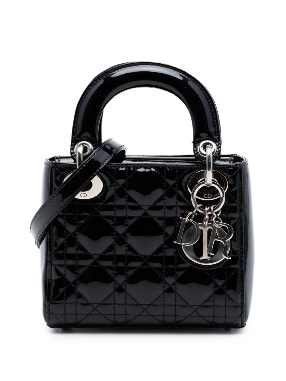 Christian Dior Pre-Owned 2016 Mini Patent Cannage Lady Dior satchel - Nero