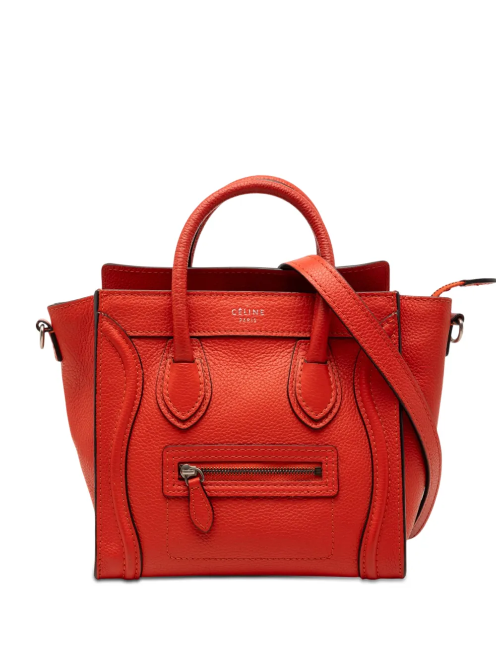 Pre-owned Celine 2012 Nano Leather Luggage Tote Satchel In Orange
