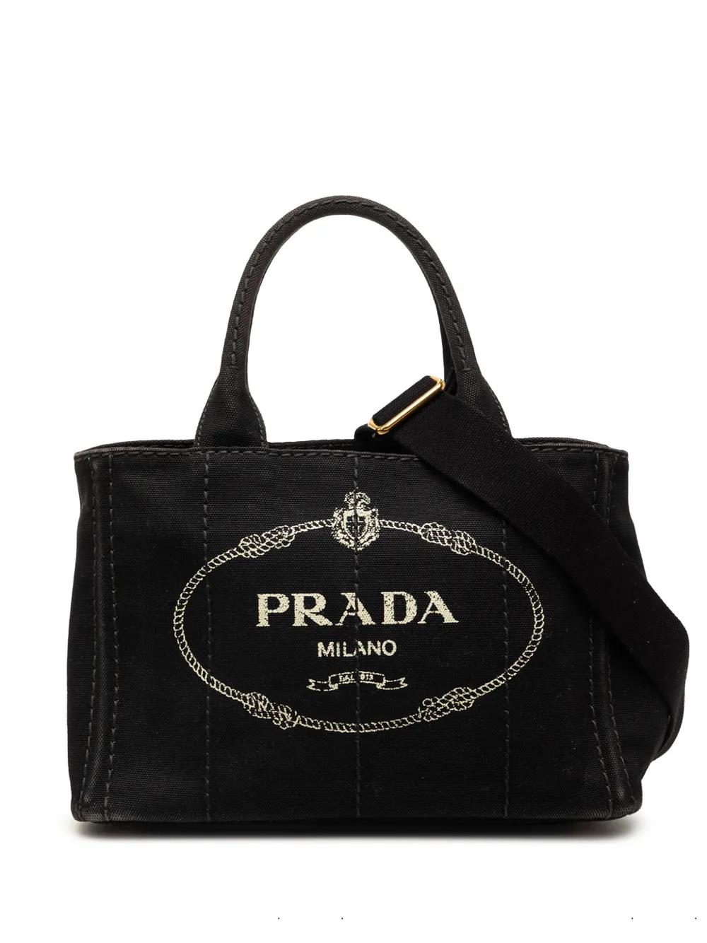 Pre-owned Prada 2000-2013 Small Canvas Canapa Logo Satchel In Black