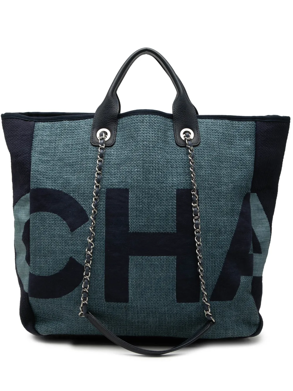 CHANEL Pre-Owned 2018 Large Canvas Logo Deauville Shopping Tote satchel - Blau