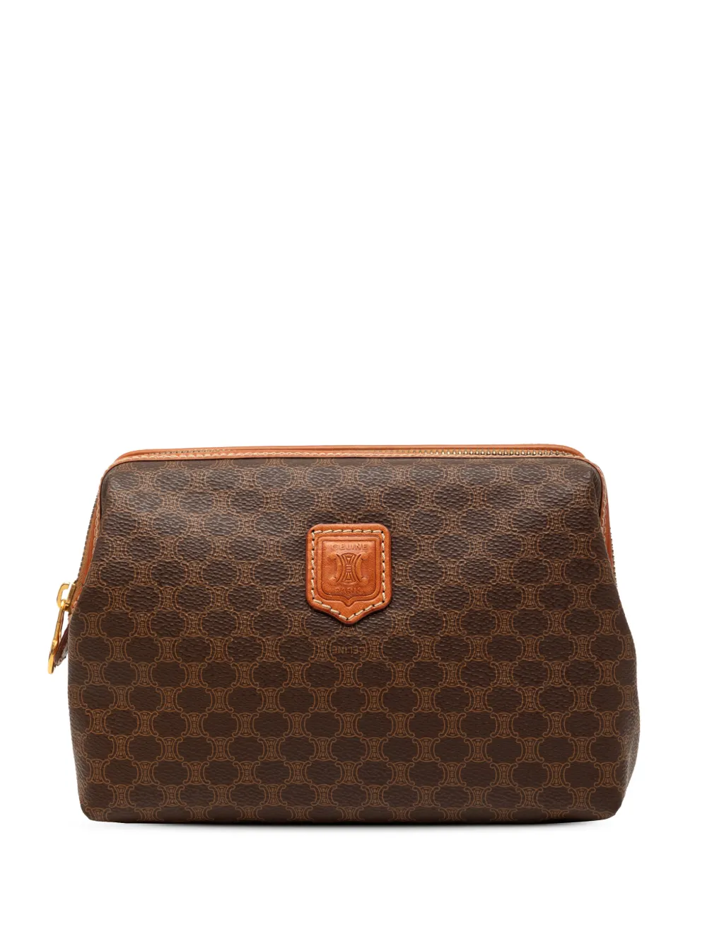 Pre-owned Celine 20th Century Macadam Coated Canvas Pouch In Brown