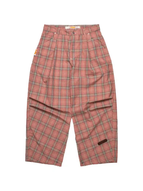 PDF check-pattern pleated trousers