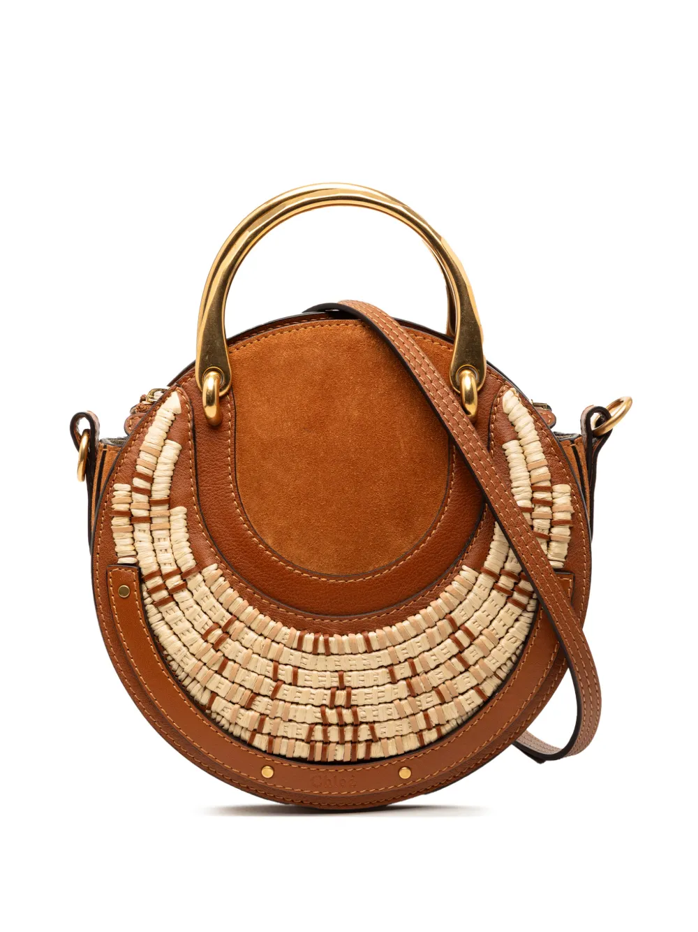 Chloé Pre-Owned 2018 Small Suede and Raffia Pixie satchel - Marrone