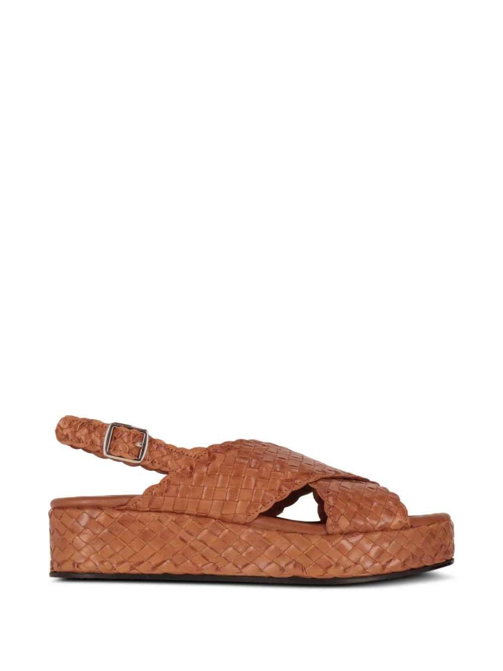 La Rose Woven Crossover Platform Sandals In Brown