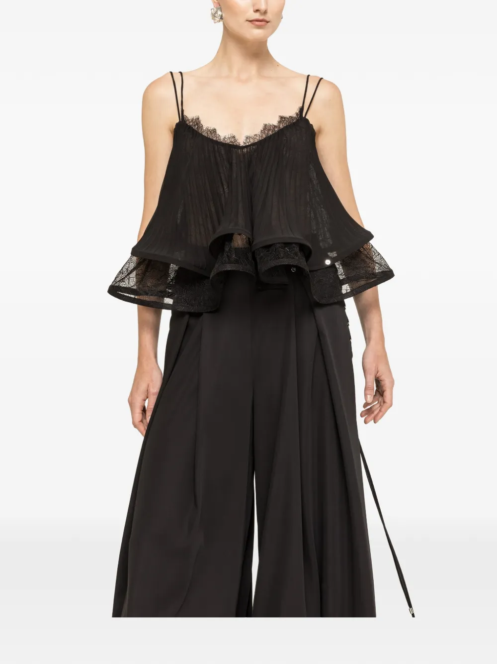 NISSA Chiffon geplooide top Zwart