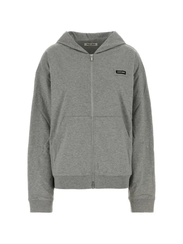 Miu Miu Cotton Fleece Hoodie in Grey