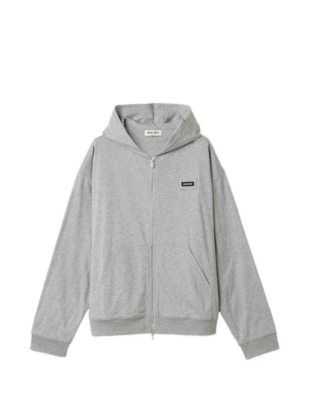 Miu Miu Felpa con cappuccio, applicazione logo e zip - Grigio