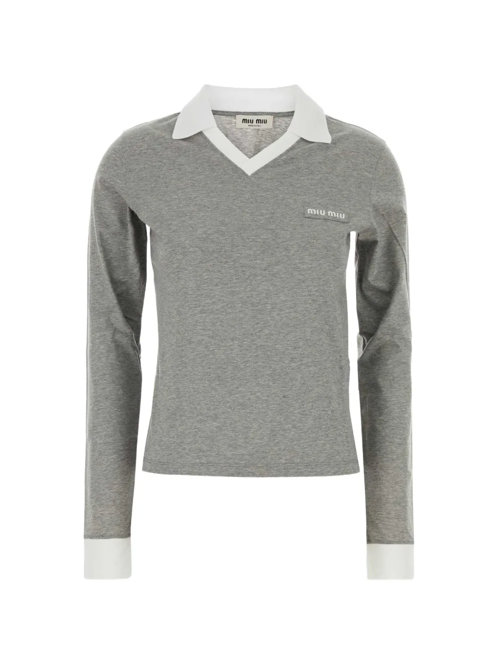 Miu Miu logo-patch polo-collar T-shirt - Grigio