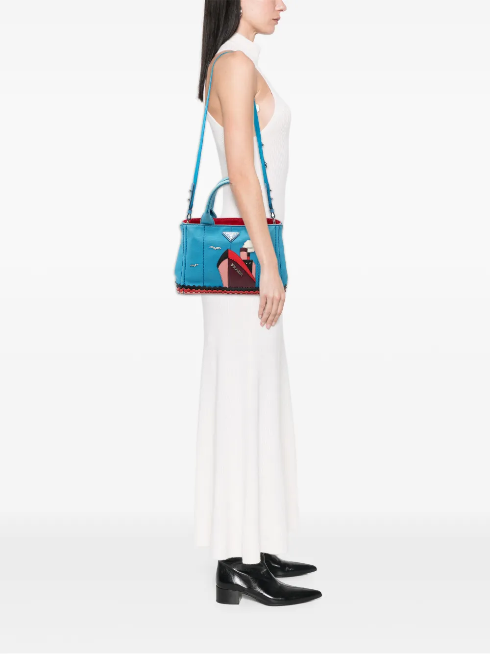 Pre-owned Prada 2013-2026 Small Canvas Canapa Nautical Patch Satchel In Blue