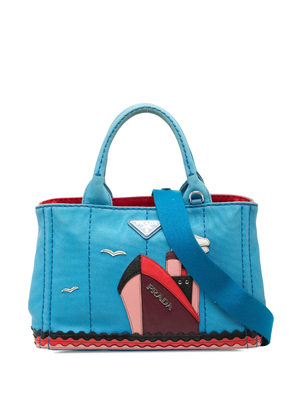 Prada Pre-Owned 2013-2026 Small Canvas Canapa Nautical Patch satchel - Blu