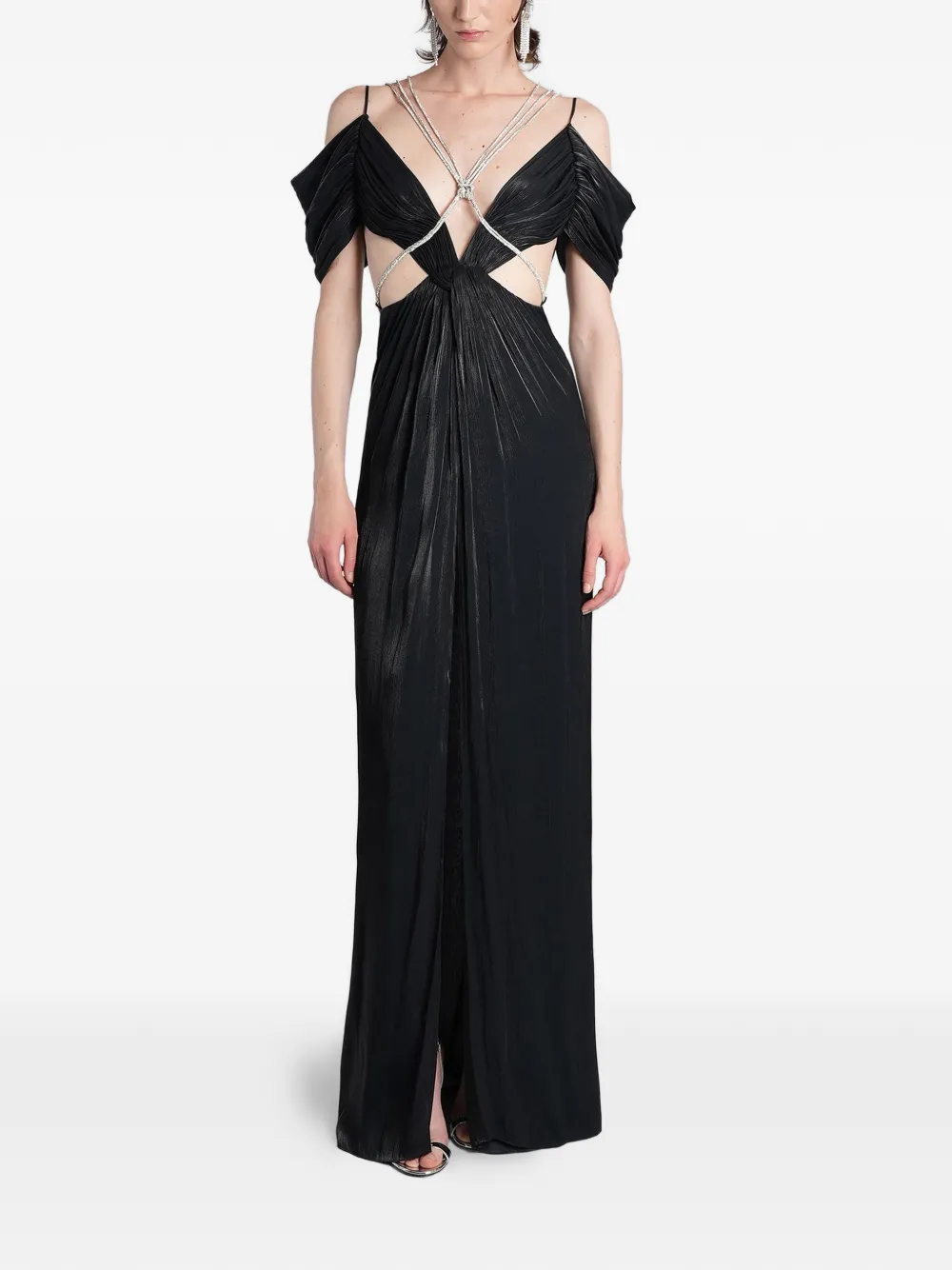 Costarellos crystal-embellished pleated maxi dress - Nero