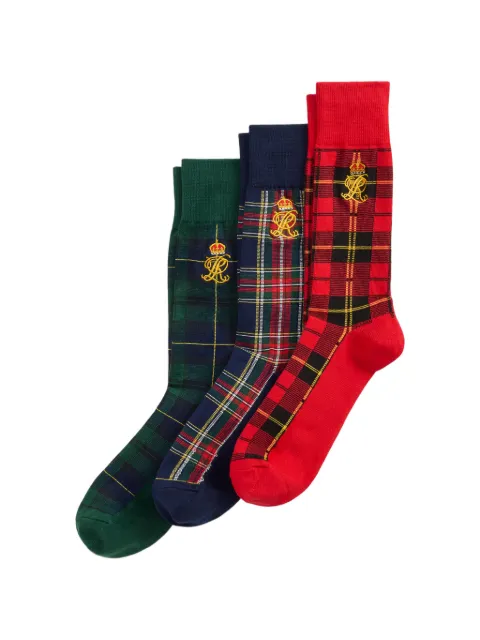 Polo Ralph Lauren tartan-check logo-embroidered socks (set of three)
