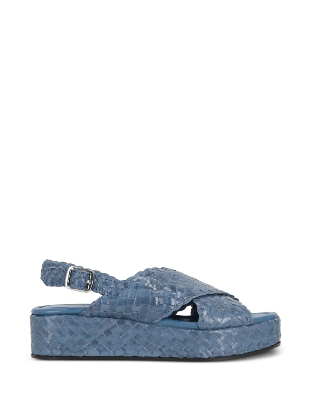 La Rose Woven Crossover Platform Sandals In Blue