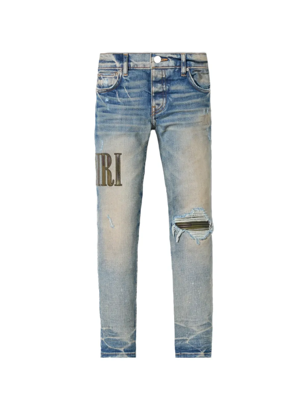AMIRI camo-appliqué distressed jeans - Blu