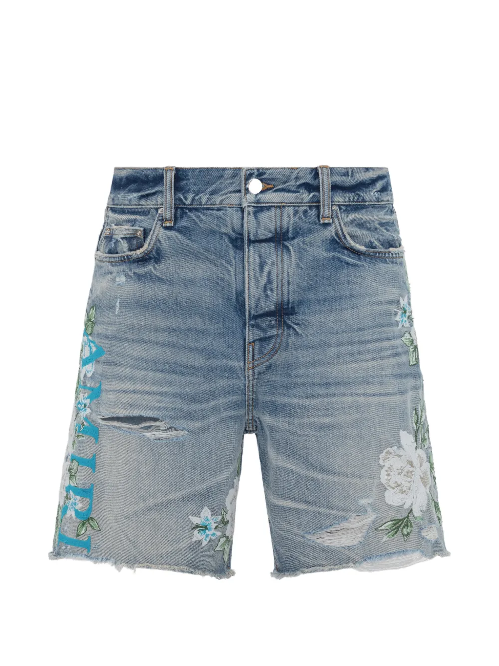 AMIRI embroidered floral-logo shorts - Blau