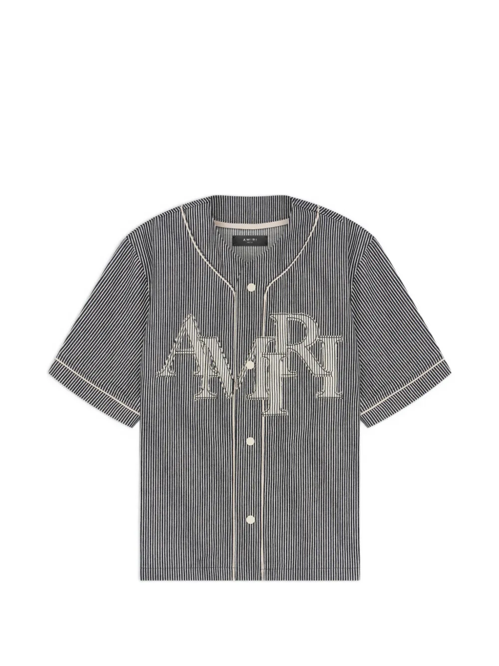 AMIRI striped logo-applique baseball shirt - Grey