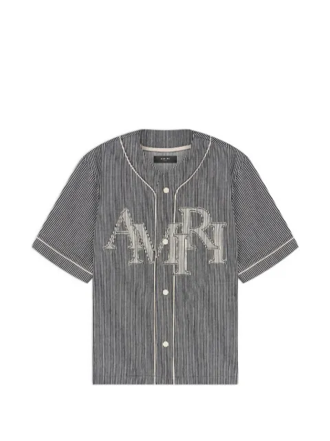 AMIRI striped logo-applique baseball shirt