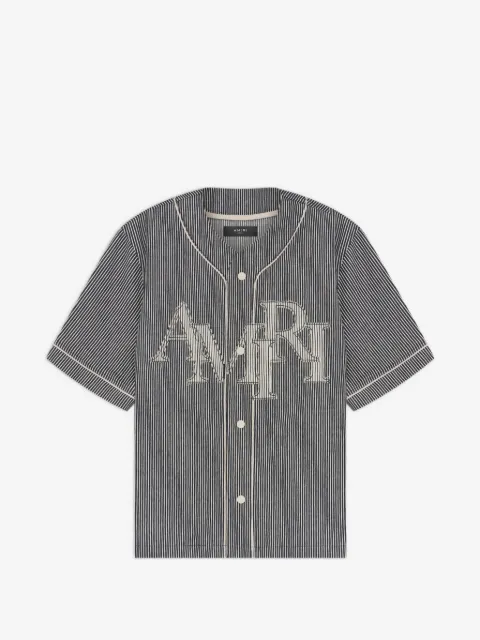 AMIRI striped logo-applique baseball shirt
