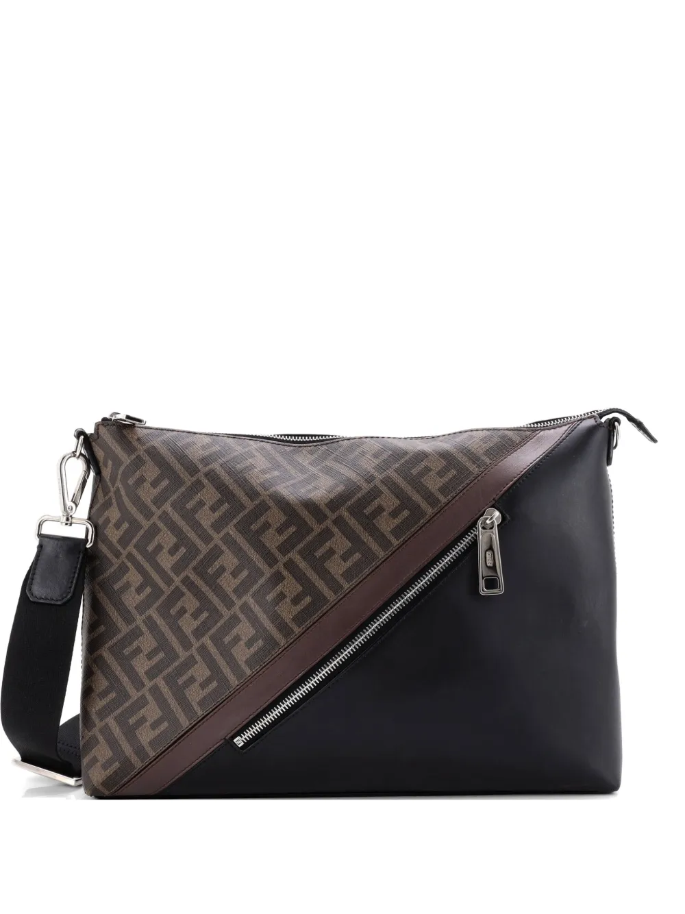 Fendi Pre-Owned Front Zip Messenger Zucca Coated Canvas and Leather Large crossbody bag - Braun