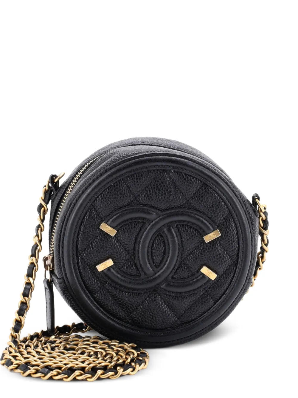 CHANEL Pre-Owned Borsa a tracolla mino in pelle Caviar trapuntata con catena - Nero