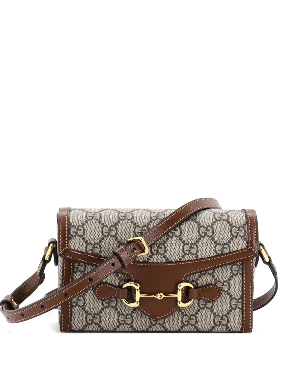 Gucci Pre-Owned Horsebit 1955 Flap GG Coated Canvas Mini crossbody bag - Braun