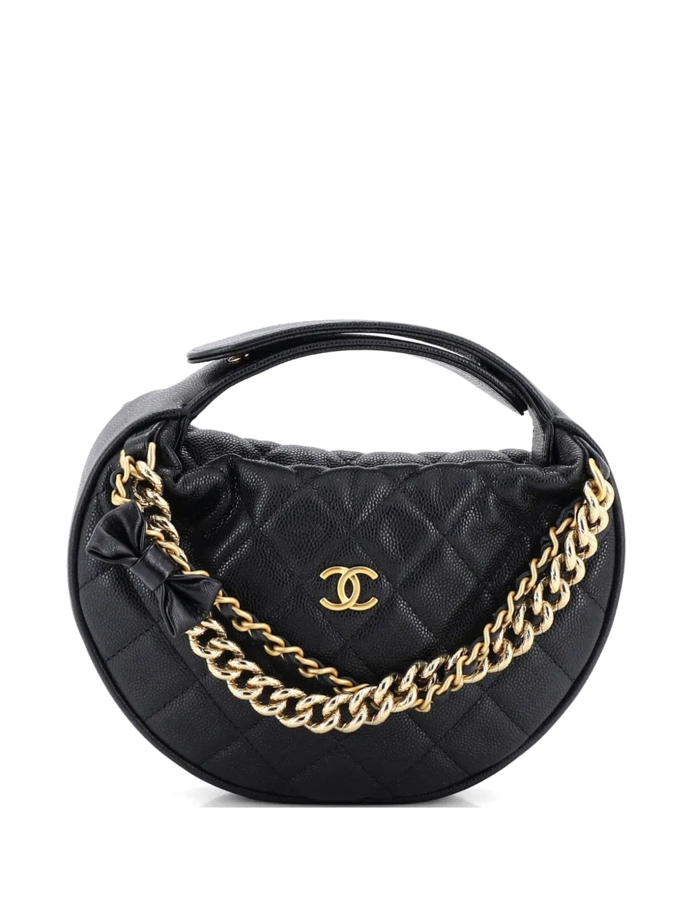 CHANEL Pre-Owned Borsa passepartout mini in pelle Caviar trapuntata con fiocco - Nero