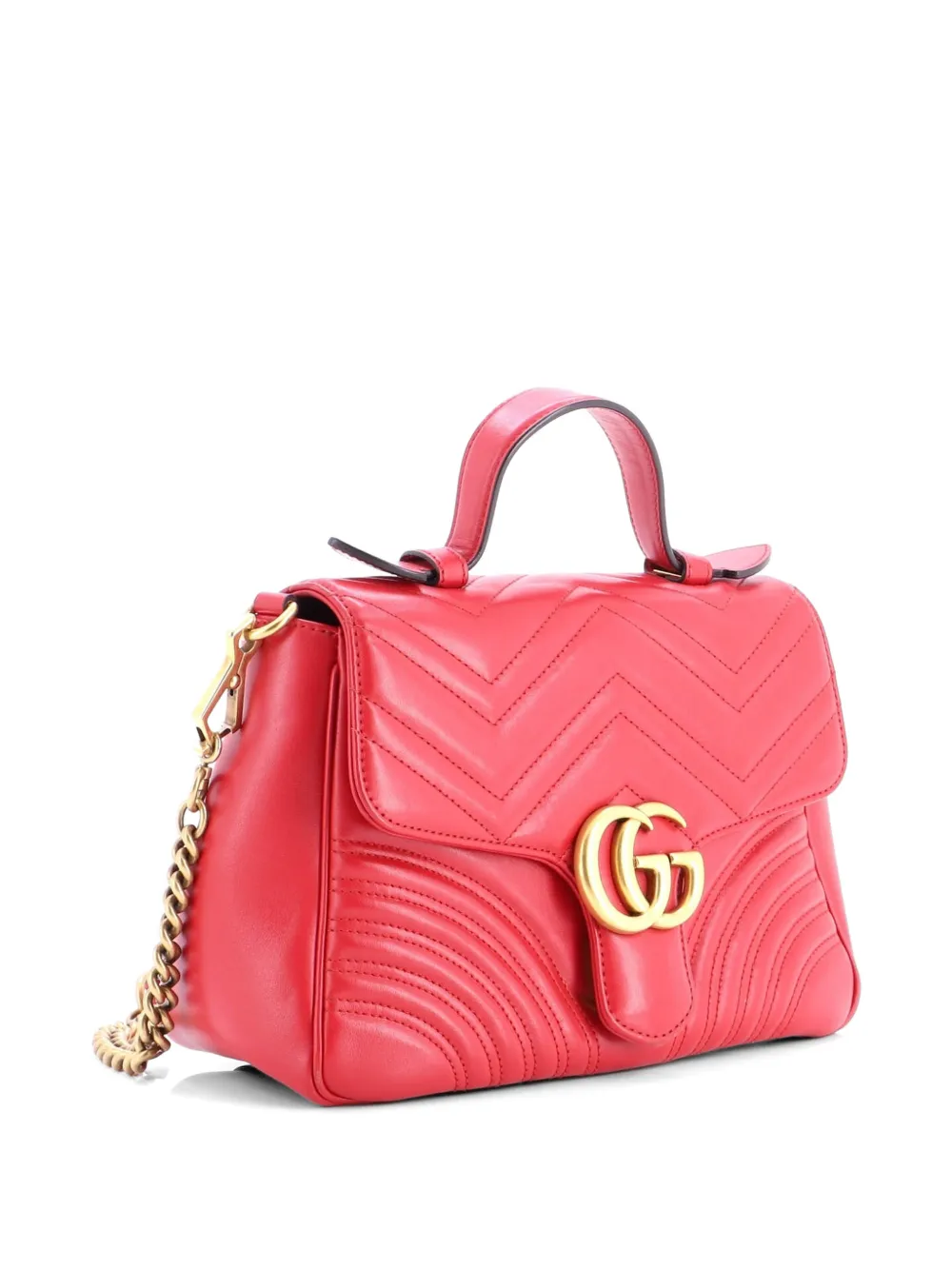 GUCCI GGマーモント マトラッセ レザー ミニ トップハンドルバッグ Gucci Pre-Owned GGマーモント トップハンドル フラップ マトラッセ