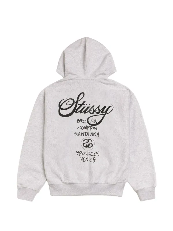Stüssy World Tour zip-up Hoodie | Grey | FARFETCH