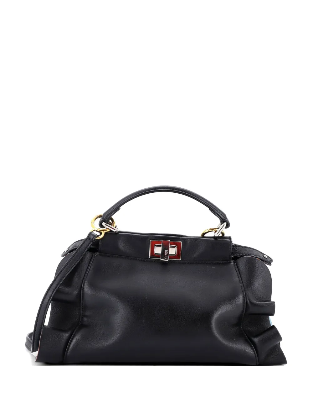 Fendi Pre-Owned Borsa a tracolla Peekaboo mini in pelle con dettagli arricciati - Nero