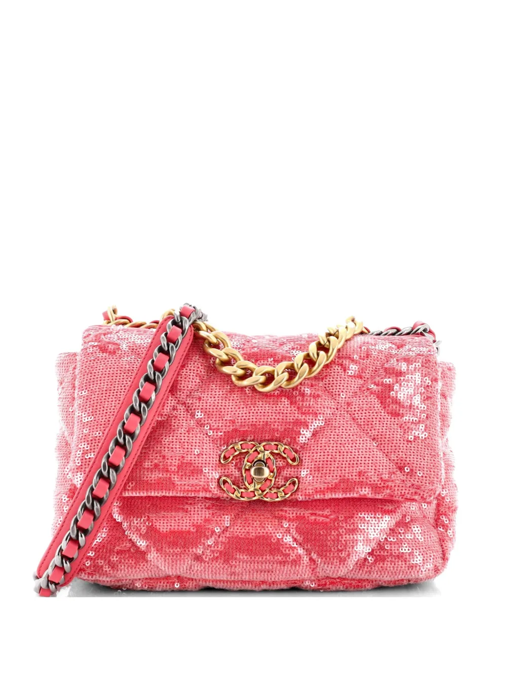 CHANEL Pre-Owned 19 Flap Bag Quilted Sequins Medium shoulder bag - Pink